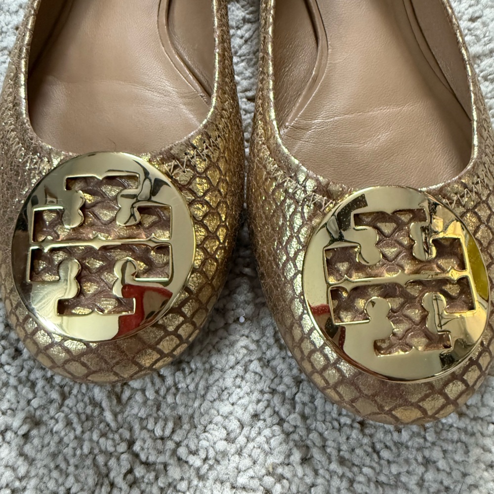 Tory Burch Metallic Gold Loafers - Picture 8 of 8